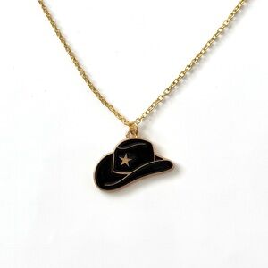 Handmade Cowboy Hat  / Cowgirl Hat - Gold Coloured Metal Necklace